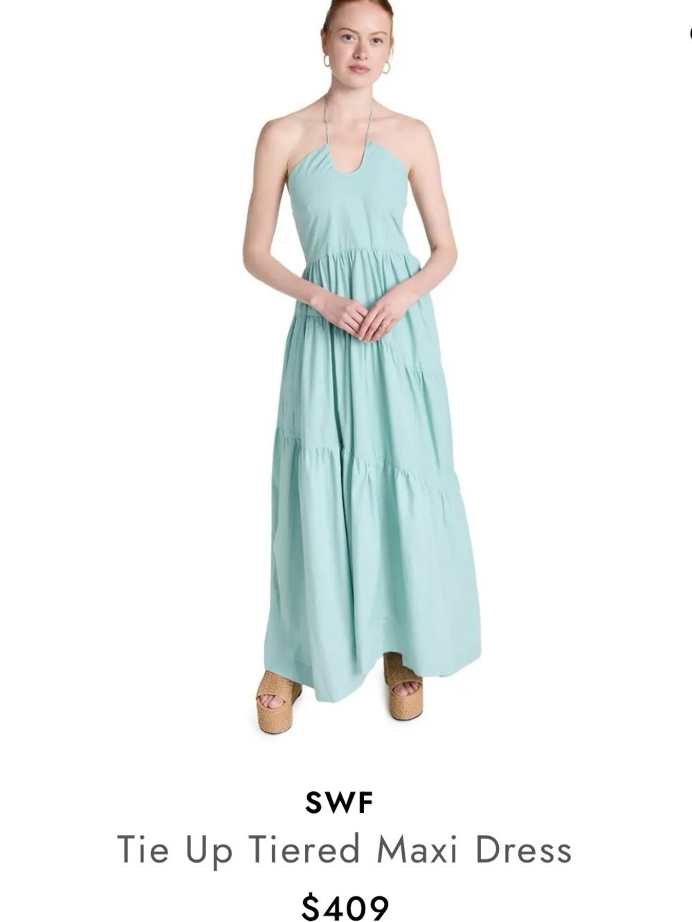 Tie Up Tiered Maxi Dress in Light Aqua